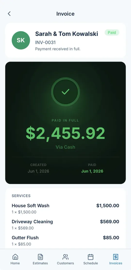 WashQuote app — Get paid